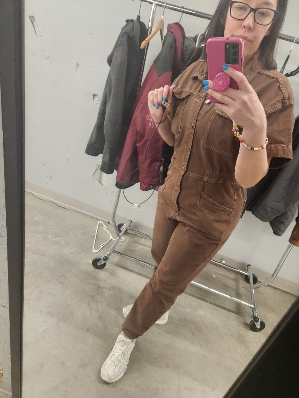 We the free Marci Denim jumpsuit large brown denim guc - Picture 7 of 8